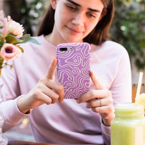 Purple Topographic Pattern Tough Case | Abstract Contour Line Phone Cover, Modern Geometric Style, Durable Protective Case iPhone & Samsung
