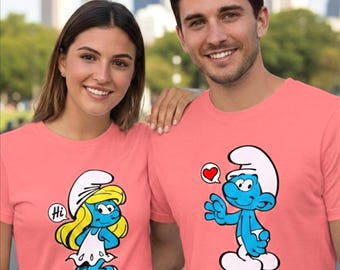 Smurf and Smurfette SVG PNG | Retro Comic Illustration | Couple T-Shirt Design (Digital Download)