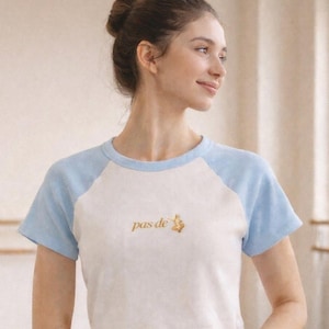 Pas de Chat Cropped Tee - Ballet Cat Tee - Baby Blue & Navy