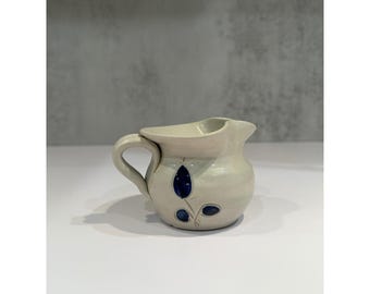 Williamsburg Pottery Salt Glaze Stoneware Creamer Pitcher Blue Leaf Motif VA