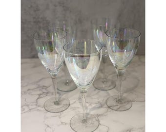 Set mit 5 schillernden Regenbogen-Weingläsern, 23,5 cm hoch, perlmuttfarbene Stielgläser