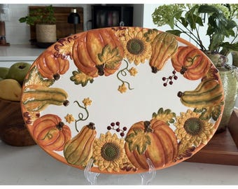 Piatto da portata ovale Burton + Burton Grateful Harvest con zucca, 45 cm, con scatola, 2005
