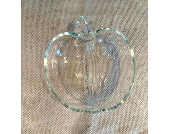 Vintage Clear Glass Apple Shaped Divided Candy Dish Serving Bowl Trinket Tray