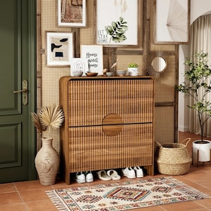Ultra-Slim Japandi Shoe Cabinet, Narrow Entryway Storage Organizer, Modern Foyer Furniture