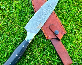 7" Damascus Steel Chef Knife – Handmade Micarta Handle Kitchen Knife – Professional Cooking Tool