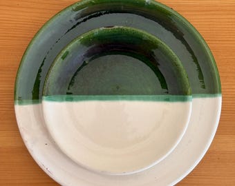 Tamegroute Green & White Plates Set of 2 – Handmade Moroccan Ceramic from South of Marrakech