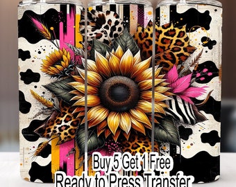 Buy 5 Get 1 Free NOT A DIGITAL Ready to Press Print Western Sunflowers sublimation Transfer 20 oz  Skinny Tumbler Transfer