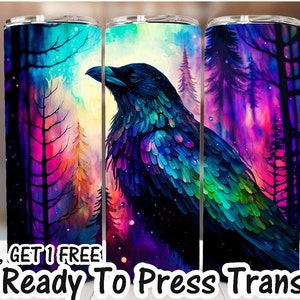 Buy 5 Get 1 Free NOT A DIGITAL Ready to Press Print Neon Raven Crow Sublimation Transfer 20 oz or 30 oz Skinny Tumbler Transfer