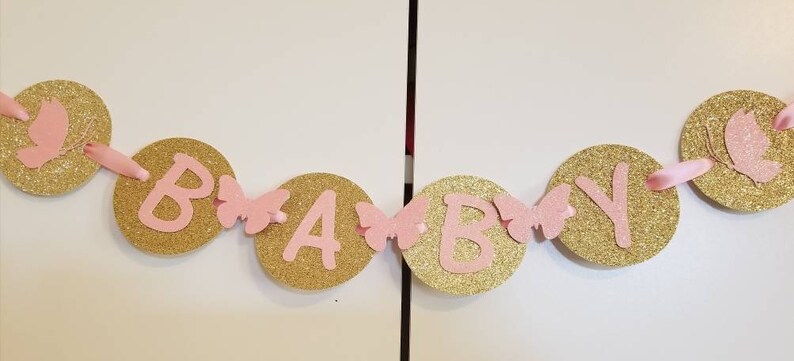 Pink Gold Butterfly Baby shower or name for birthday party Mini banner Made to match your theme and colors