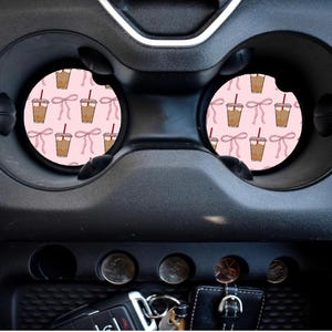 Car Coaster Coffee Coquette Pink Bows