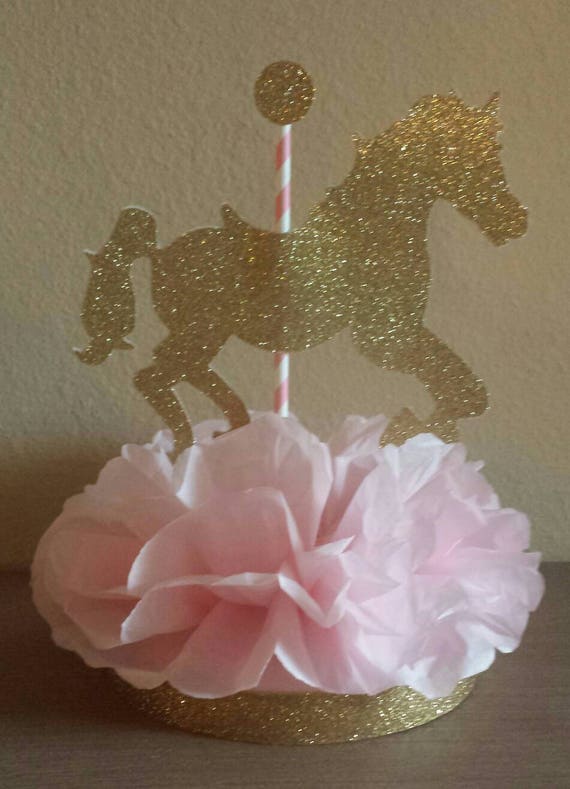 Carousel Centerpiece Pastel Horses Carousel Party Decor Baby Shower Princess Girl Birthday 1st Birthday Girl Pink Yellow Table Centerpiece
