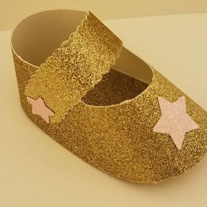 2 Glitter baby shoe baby shower 1st birthday favor boxes Gold Pink Twinkle Twinkle little star Cake topper centerpiece or favor box