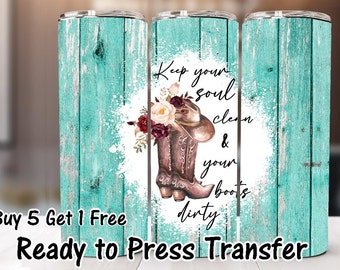 Buy 5 Get 1 Free NOT A DIGITAL Ready to Press Print Cowgirl Boots Sublimation Transfer 20 oz 30 oz Skinny Tumbler Transfer