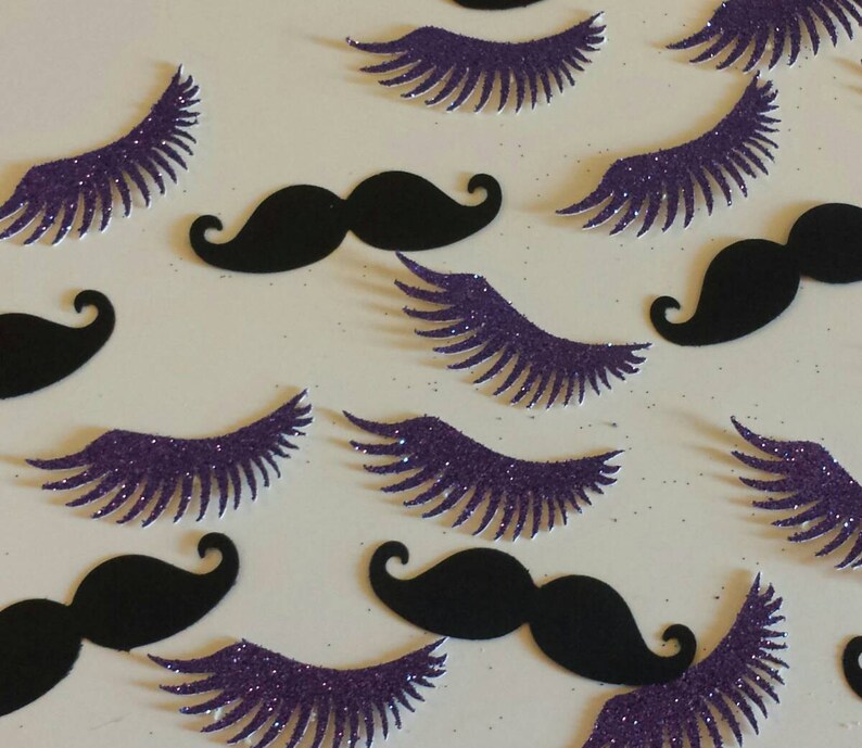 Staches or Lashes Gender Reveal Confetti Glitter Purple Lashes Etsy