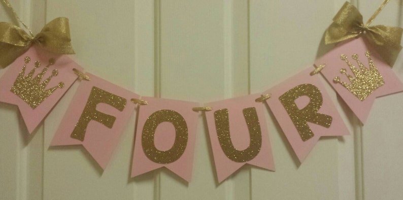 Princess Age or Name Banner garland Pink Gold or choose your own colors Birthday Party Decor