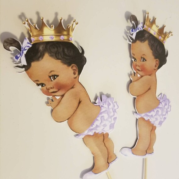 Royal Baby Little Princess Shower Or 1st Birthday Table Decor Centerpiece Topper Sticks Set Of 2 African American Ethnic Lavender