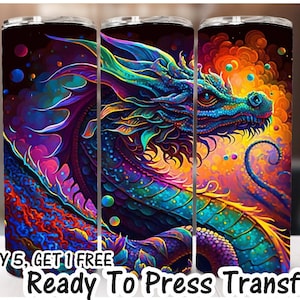 Buy 5 Get 1 Free NOT A DIGITAL Ready to Press Print Neon Dragon Sublimation Transfer 20 oz or 30 oz Skinny Tumbler Transfer