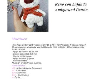 Reindeer with Scarf Amigurumi Crochet Pattern PDF Spanish Christmas Digital Download