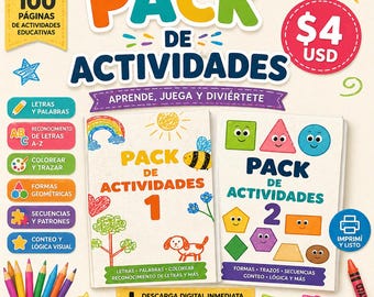 Children's Activity Pack PDF | Printable Preschool Workbook | Letters, Shapes, and Coloring | Educational Material for Kids