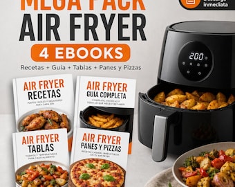 Air Fryer Mega Pack 4 Ebooks | Recipes + Guide + Charts + Breads and Pizzas | Easy, Quick and Healthy Cooking PDF
