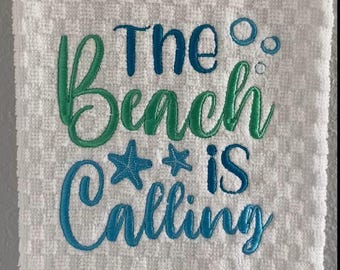 The Beach is Calling kitchen tea towel