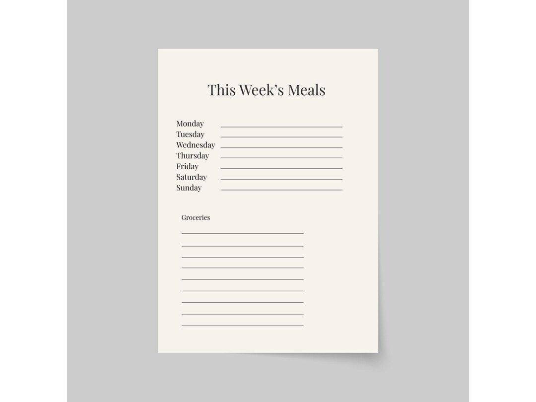 Weekly Meal Planner Printable, Grocery List Template, Minimalist Meal ...