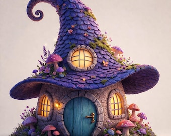 Witch Hat Fairy House STL File | Fantasy Witch Cottage 3D Print Model | Halloween Fairy Home STL | Magical Miniature Decor