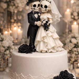 Skeleton Wedding Cake Topper STL File | Gothic Bride Groom Figurine 3D Print Model | Halloween Wedding Couple Decor
