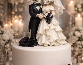 Skeleton Wedding Cake Topper STL File | Gothic Bride Groom Figurine 3D Print Model | Halloween Wedding Couple Decor