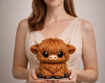 Cute Highland Cow STL File | Kawaii Fantasy Cow 3D Print Model | Chibi Animal Miniature STL | Desk Decor Gift Collectible