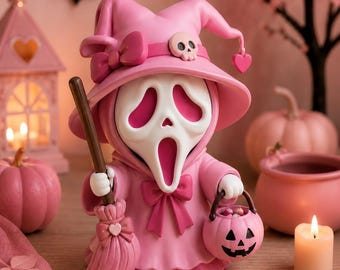 Pink Witch Ghost STL File | Cute Halloween Ghost 3D Print | Kawaii Witch Ghost Figurine | Spooky Halloween Decor | Digital Download