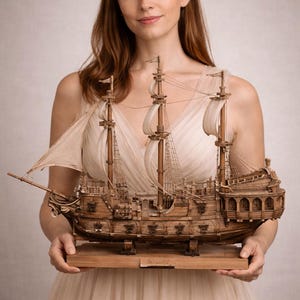 Galleonskepp STL-fil | Seglande piratskepp 3D-utskriftsmodell | Historisk galleonbåt STL | Miniatyr av nautisk fartyg