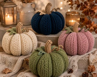 Knitted Pumpkin Set STL & 3MF Files | 4 Autumn Pumpkin 3D Print Models | Fall Decor Pumpkin Bundle | Digital Download