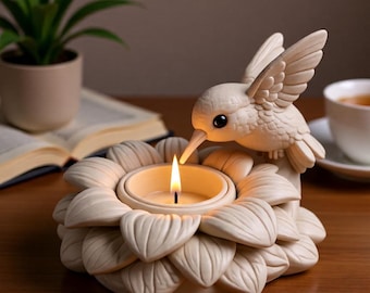 Hummingbird Flower Tealight Holder STL File | LED Candle Lantern 3D Print Model | Floral Bird Decor STL | Gift