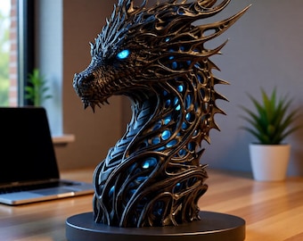 Dragon Head Bust STL File | Fantasy Dragon Sculpture 3D Print Model | Detailed Dragon Skull Bust STL | Mythical Decor