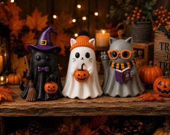 Ghost Cat STL 3MF File Bundle | Halloween Spooky Figures 3D Print | Cute Ghost Cat Figurines | Resin FDM | Digital Download