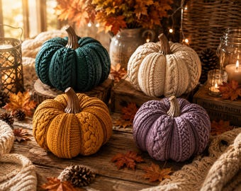 Knitted Pumpkin Set STL | 4 Autumn Pumpkin 3D Print Models | Fall Pumpkin Decor Bundle | 3MF Files | Digital Download