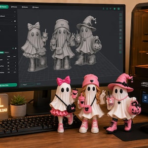Pink Halloween Ghost Figurines
