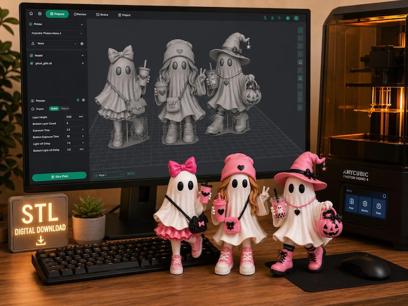 Pink Halloween Ghost Figurines