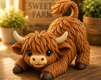 Woolly Mammoth Highland Cow STL File | Cute Highland Cow 3D Print Model | Farm Animal Figurine STL Download