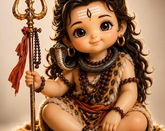 Tribal Baby Mahadev STL File | Cute Lord Shiva 3D Print Model | Hindu Spiritual Figurine Sculpture STL