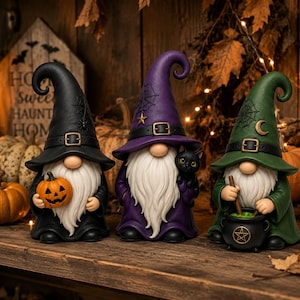 Halloween Gnome Trio STL | Witch Gnome Set 3D Print | Halloween Gnome Bundle STL | Three Gnomes STL | Spooky Gnome Decor