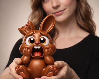 Terrified Chocolate Easter Bunny STL | Funny Scared Bunny 3D Print Model | Broken Ear Bunny Figurine | Cute Expression Easter STL