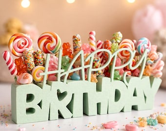 Happy Birthday Cake Topper STL File | Birthday Sign 3D Print Model | Party Decor Topper STL | Celebration Cake Decoration