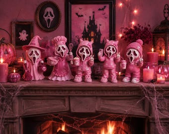 Pink Halloween Ghost STL Collection | 5 Piece Ghost Character 3D Print Set | Cute Kawaii Halloween Figurines | Spooky Decor Download