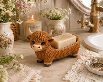 Kawaii Highland Cow Soap Holder STL File | Cute Cow Soap Dish 3D Print Model | Farmhouse Bathroom Decor STL
