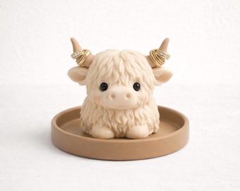 Highland Cow Ring Holder STL File | Cute Kawaii Cow Jewelry Holder 3D Print Model | Animal Ring Stand STL | Gift for Her