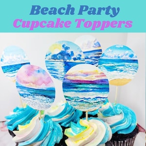 Cupcake Toppers printable file - Beach Party Ocean