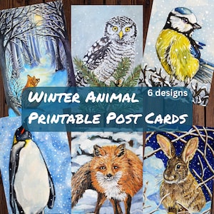 Carte postale imprimable animaux d'hiver téléchargement numérique