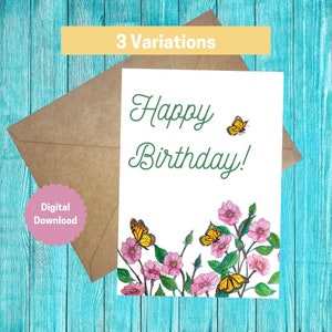 Carte d'anniversaire papillons roses à télécharger